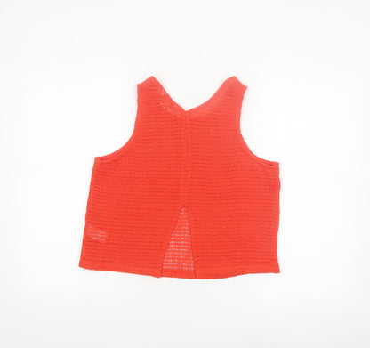 Next Womens Red Cropped Knit Tank Top M Cotton Blend