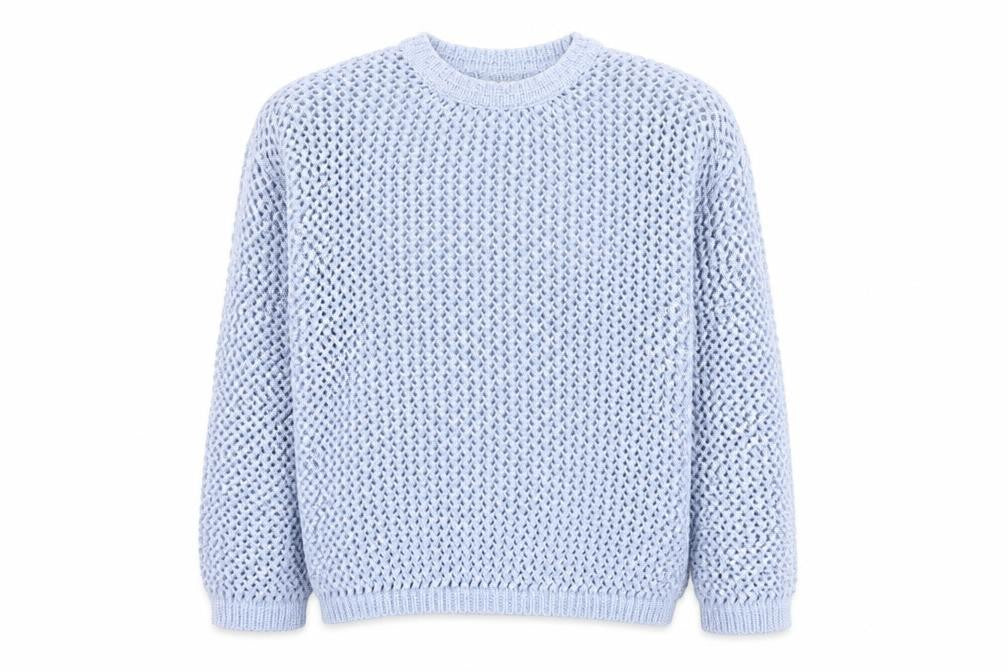 Marks and Spencer Women Blue Open-Knit Crew Neck Jumper M