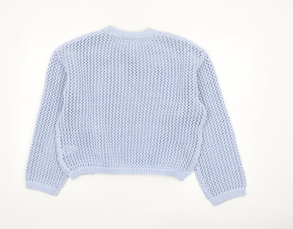 Marks and Spencer Women Blue Open-Knit Crew Neck Jumper M