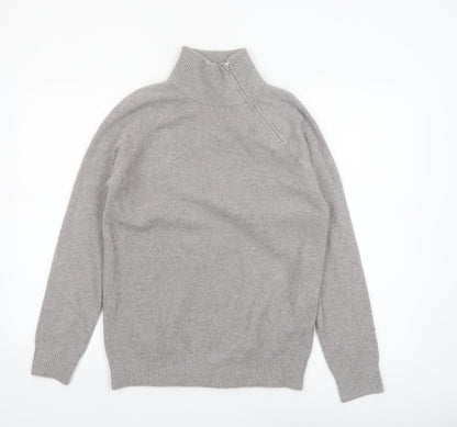 Marks and Spencer Women's Grey High Neck Zip Knit Jumper XS