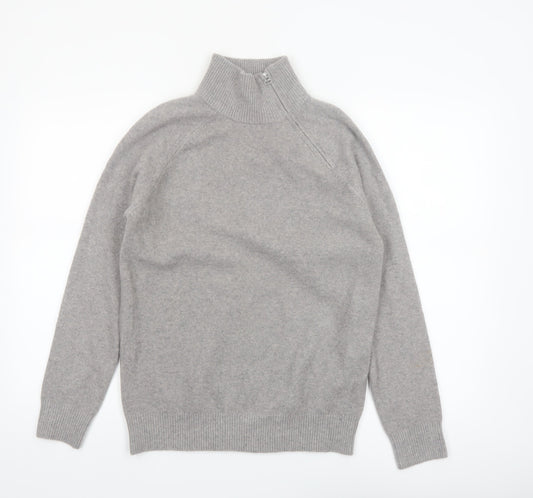Marks and Spencer Women's Grey High Neck Zip Knit Jumper XS