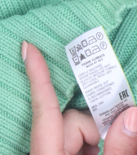 Marks and Spencer Women's Green Cotton Crew Neck Jumper L