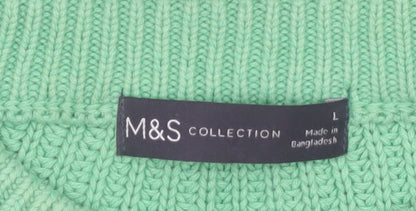 Marks and Spencer Women's Green Cotton Crew Neck Jumper L