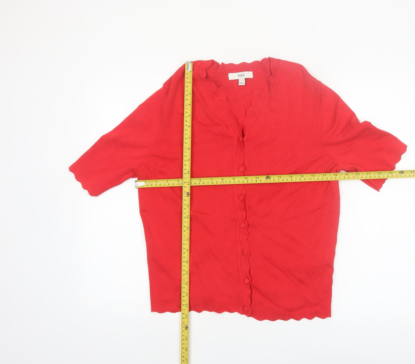 Marks and Spencer Women's Red Short Sleeve V-Neck Cardigan L