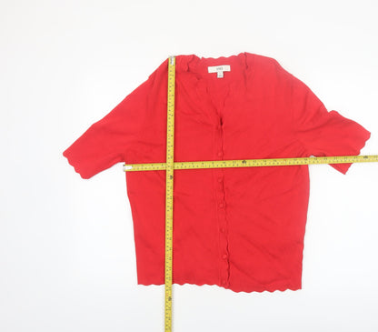 Marks and Spencer Women's Red Short Sleeve V-Neck Cardigan L