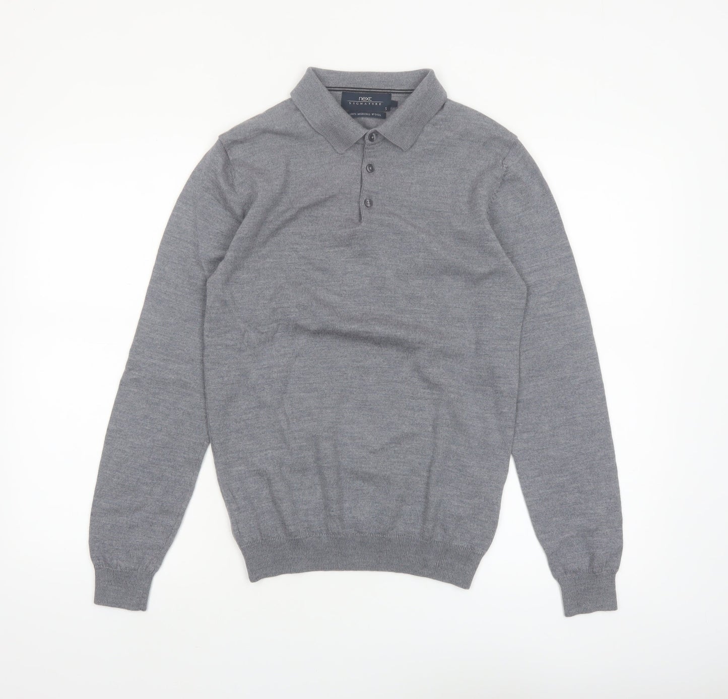 Next Men Grey Merino Wool Collared Henley Jumper Size S