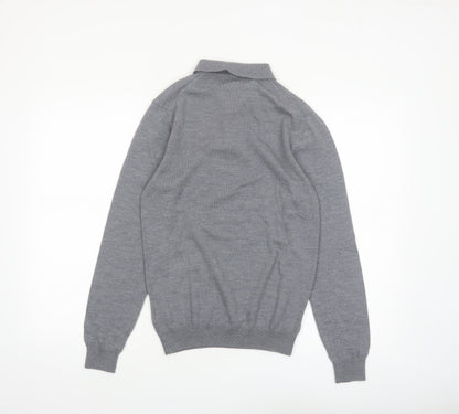 Next Men Grey Merino Wool Collared Henley Jumper Size S