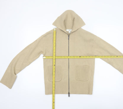 Marks and Spencer Womens Beige XS Full Zip High Neck Cotton Blend Jumper