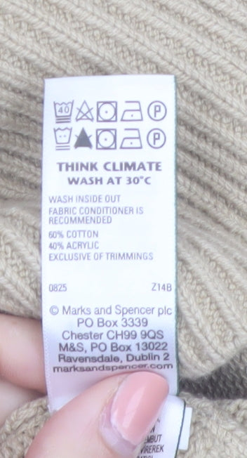 Marks and Spencer Womens Beige XS Full Zip High Neck Cotton Blend Jumper