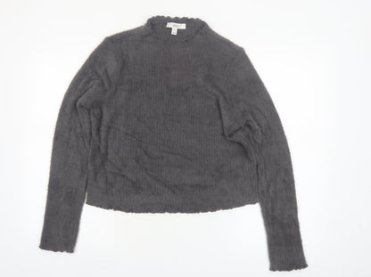 Marks and Spencer Women Grey Size 12 Mock Neck Long Sleeve Jumper