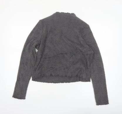 Marks and Spencer Women Grey Size 12 Mock Neck Long Sleeve Jumper