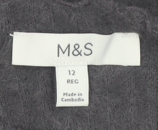 Marks and Spencer Women Grey Size 12 Mock Neck Long Sleeve Jumper