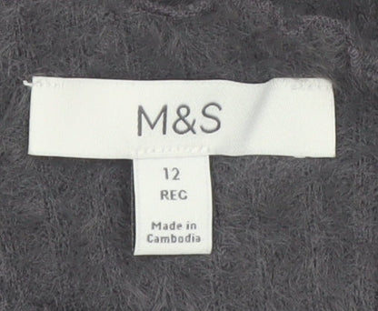 Marks and Spencer Women Grey Size 12 Mock Neck Long Sleeve Jumper