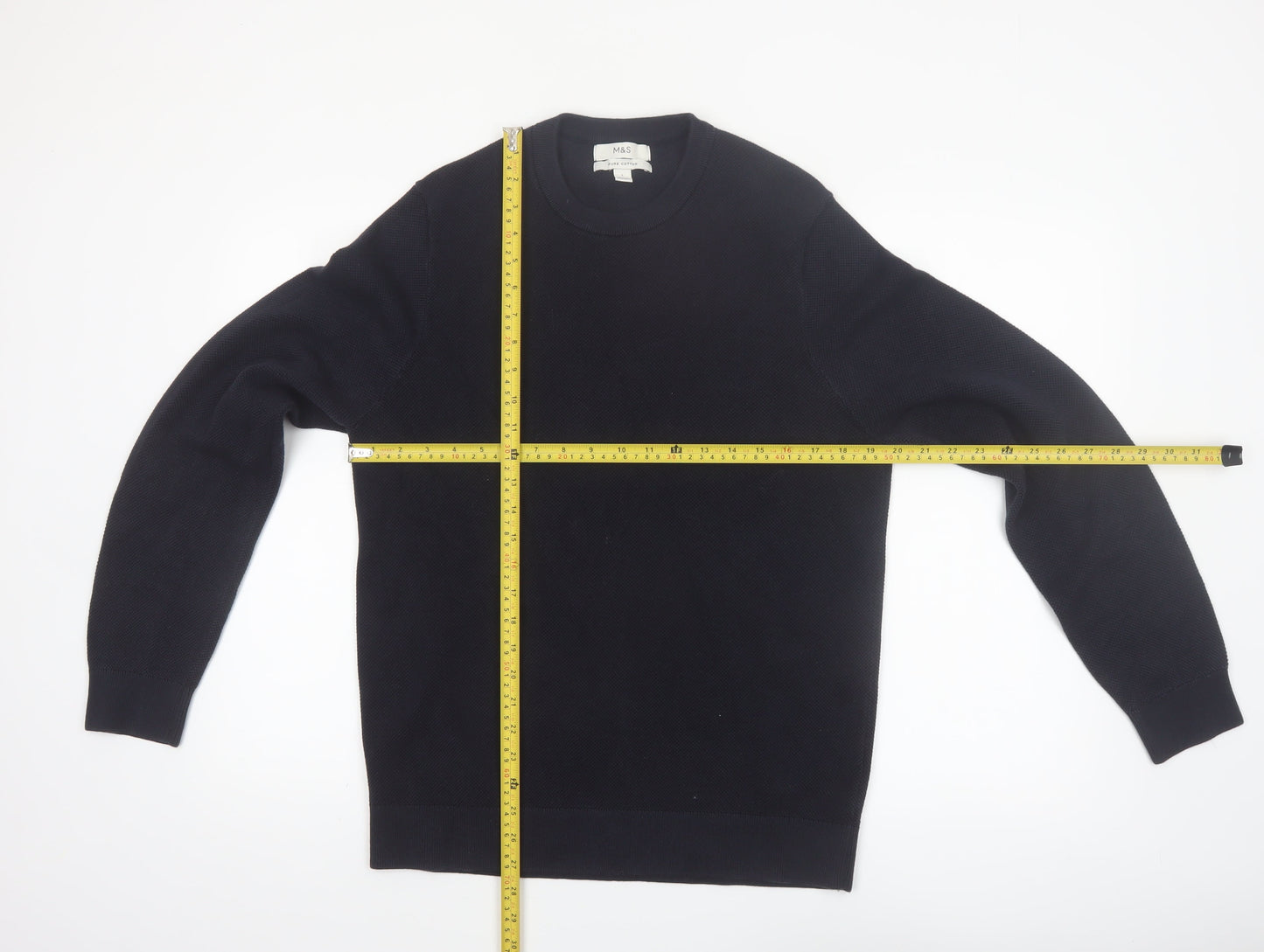 Marks and Spencer Men's Black Cotton Crew Neck Jumper L