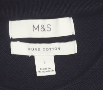 Marks and Spencer Men's Black Cotton Crew Neck Jumper L
