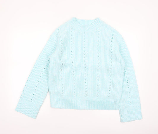 Marks and Spencer Women’s Blue Open Knit Mock Neck Jumper Size S