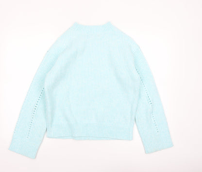 Marks and Spencer Women’s Blue Open Knit Mock Neck Jumper Size S