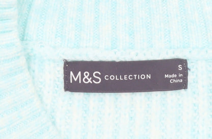 Marks and Spencer Women’s Blue Open Knit Mock Neck Jumper Size S