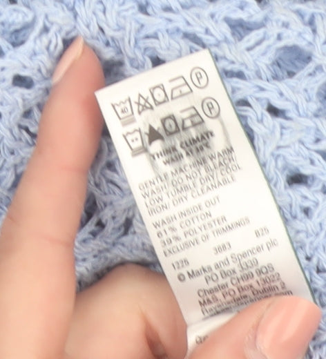 Marks and Spencer Women Blue Open Knit Cotton Jumper M