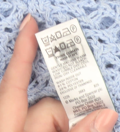 Marks and Spencer Women Blue Open Knit Cotton Jumper M