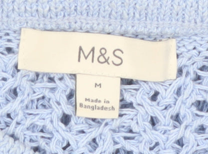 Marks and Spencer Women Blue Open Knit Cotton Jumper M