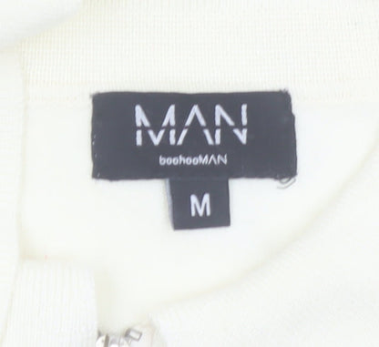 boohooMAN Ivory Zip Neck Short Sleeve Polo Shirt Men M