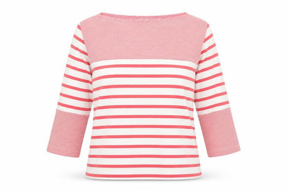 Cotton Traders Womens Pink Striped 3/4 Sleeve Cotton T-Shirt Size 14