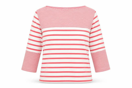 Cotton Traders Womens Pink Striped 3/4 Sleeve Cotton T-Shirt Size 14