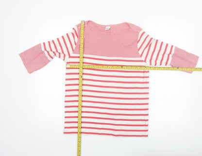 Cotton Traders Womens Pink Striped 3/4 Sleeve Cotton T-Shirt Size 14