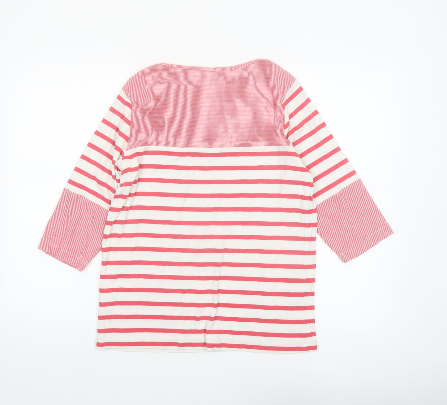 Cotton Traders Womens Pink Striped 3/4 Sleeve Cotton T-Shirt Size 14