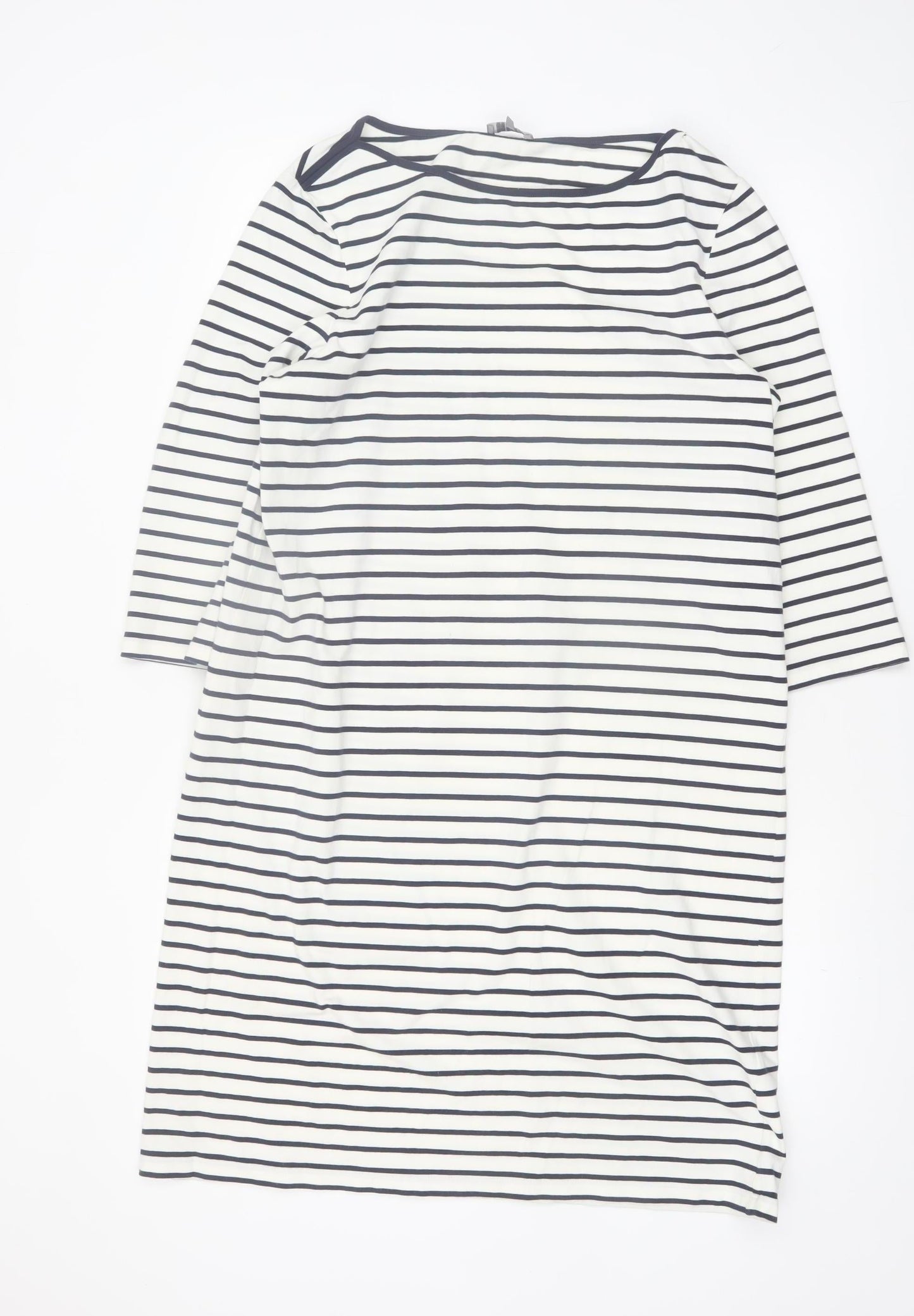 Jaeger Women’s White Navy Striped Shift Dress L 3/4 Sleeve Cotton