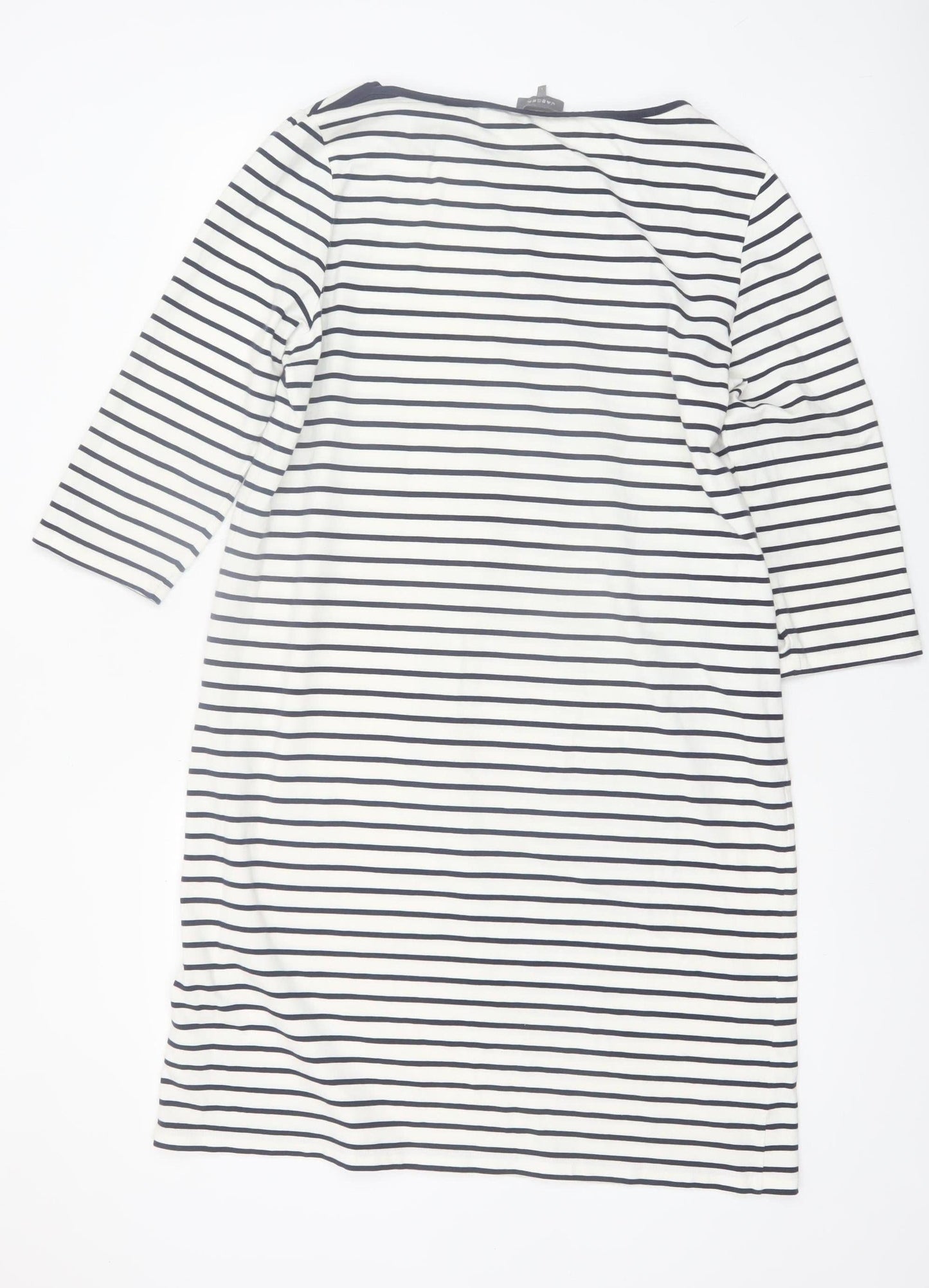 Jaeger Women’s White Navy Striped Shift Dress L 3/4 Sleeve Cotton