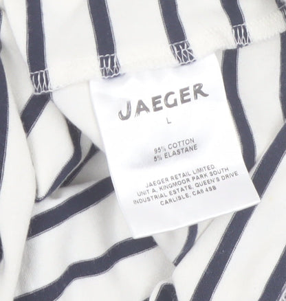 Jaeger Women’s White Navy Striped Shift Dress L 3/4 Sleeve Cotton