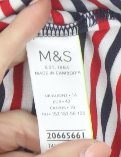 Marks and Spencer Women's Multicoloured Striped 3/4 Sleeve Jersey T-Shirt Size 14