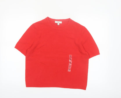 Marks and Spencer Women's Red Short Sleeve Basic Cotton Knit Top M