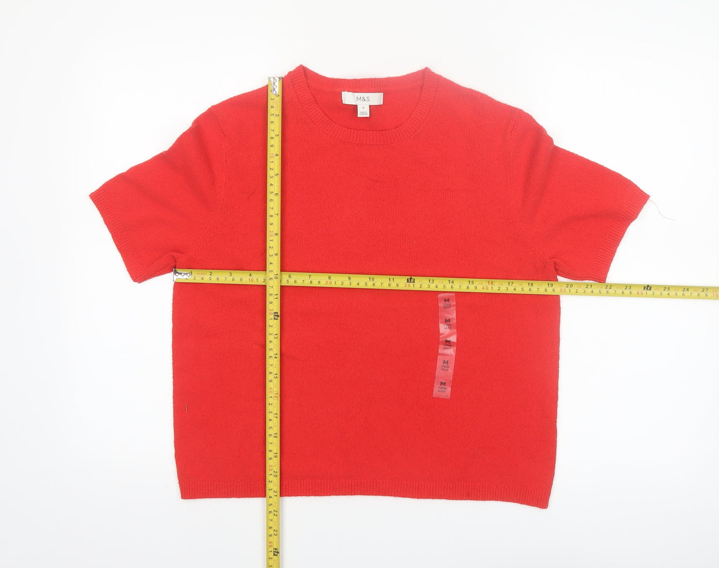 Marks and Spencer Women's Red Short Sleeve Basic Cotton Knit Top M