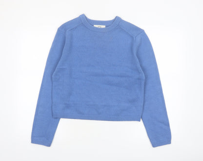 Marks and Spencer Women Blue Cotton Crew Neck Pullover Jumper Size S