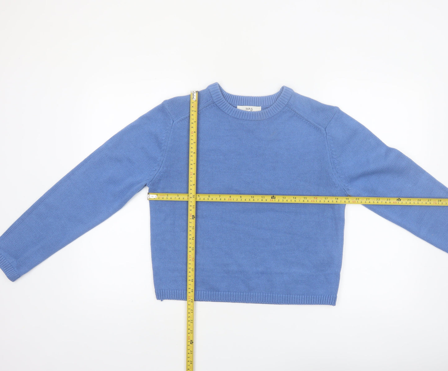 Marks and Spencer Women Blue Cotton Crew Neck Pullover Jumper Size S