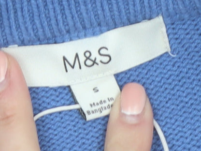 Marks and Spencer Women Blue Cotton Crew Neck Pullover Jumper Size S