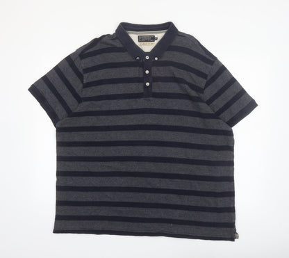 Hammond & Co Men's Navy Grey Striped Cotton Polo Shirt XXL Classic Fit