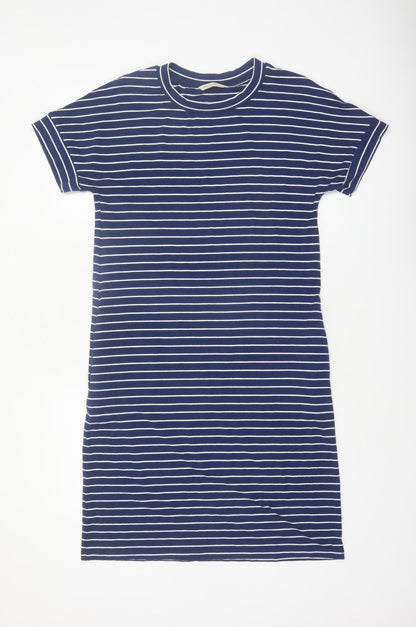 Woolovers Women Blue Stripe T-Shirt Dress Size S Casual Cotton