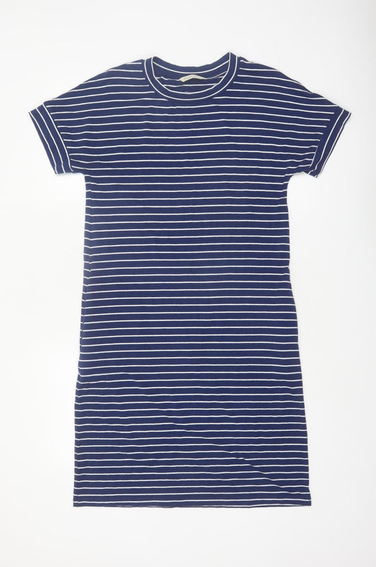 Woolovers Women Blue Stripe T-Shirt Dress Size S Casual Cotton