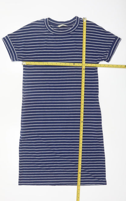 Woolovers Women Blue Stripe T-Shirt Dress Size S Casual Cotton