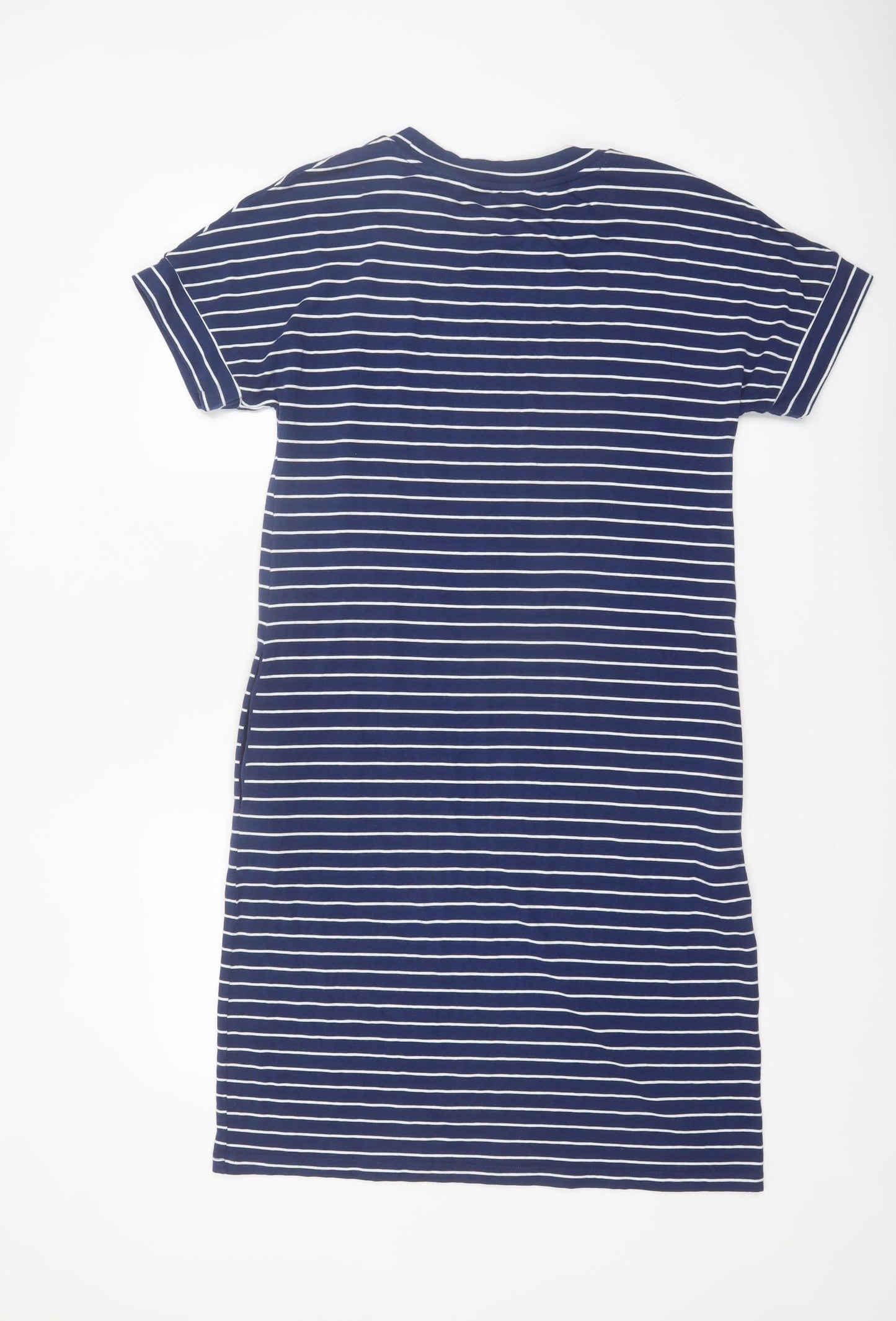 Woolovers Women Blue Stripe T-Shirt Dress Size S Casual Cotton