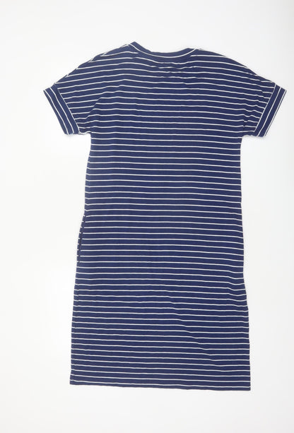 Woolovers Women Blue Stripe T-Shirt Dress Size S Casual Cotton