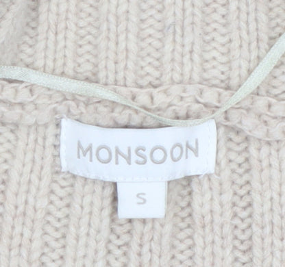 Monsoon Women’s Beige Lambswool Chunky Knit Cardigan Size S