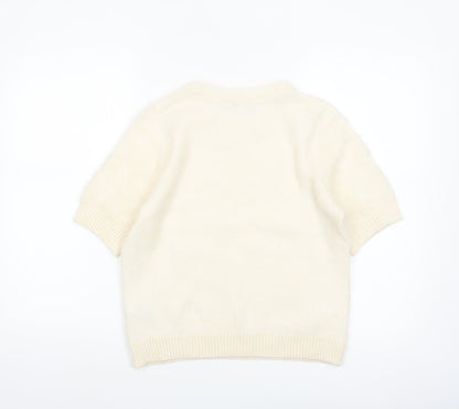 Marks and Spencer Women Ivory Short Sleeve Knit Jumper M