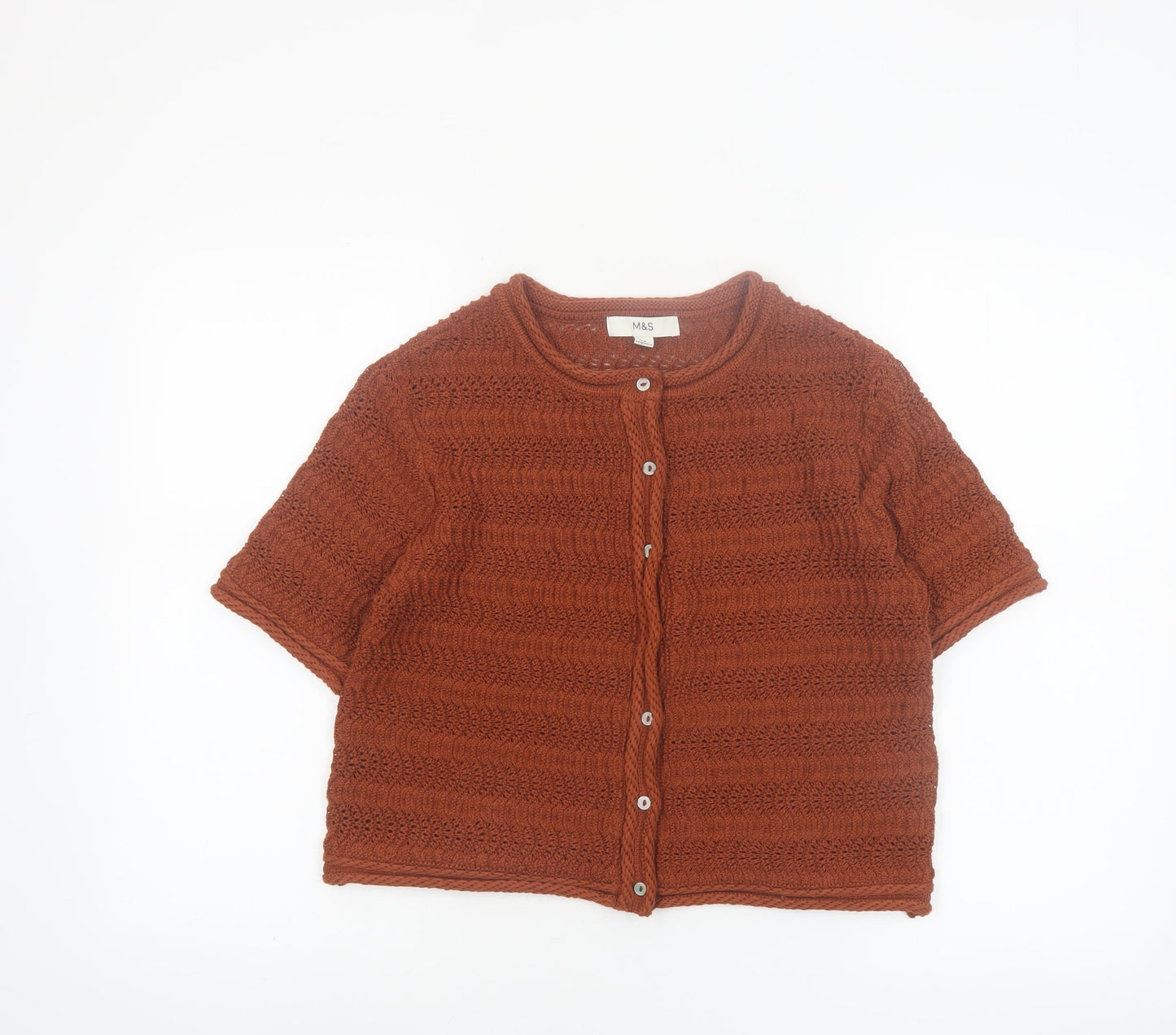 Marks and Spencer Women's Brown Knit Short Sleeve Cardigan M