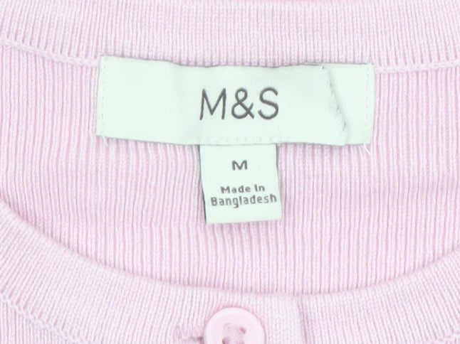 Marks and Spencer Womens Pink Button-Up Knit Top M