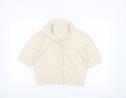 Marks and Spencer Women’s Beige Knit Short Sleeve Collared Button-Up Top Size S